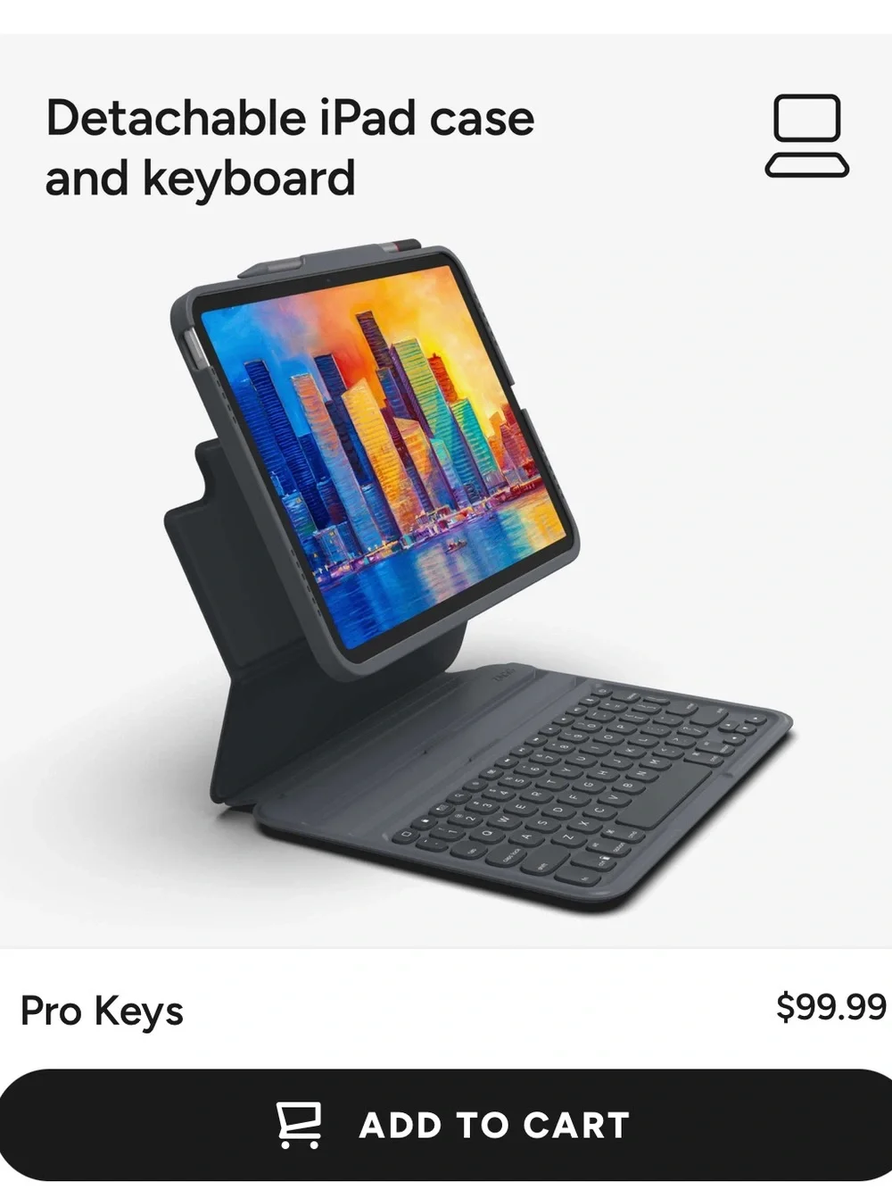 Pro Keys Bluetooth Keyboard Case for iPad- Charcoal